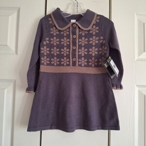 2T Soft Comfy Blue And Brown Collared Floral Knit Toddler Dress Casual Ruffles